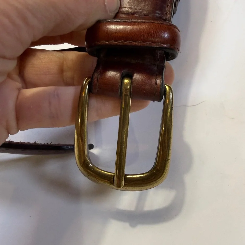 Brown Full Grain Oil Tan Cowhide Leather Belt Whipstitch Brass Buckle 44